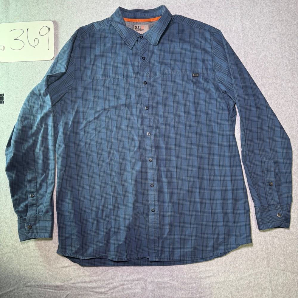 5.11 Tactical Mens Large Blue Plaid Long Sleeve Button Down Shirt Pocket L